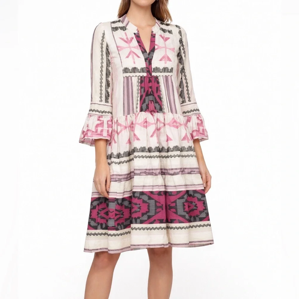 Pearl & Caviar Delos Midi Dress Boho Cotton Tassel Tie Pink Size M/L - Picture 2 of 10
